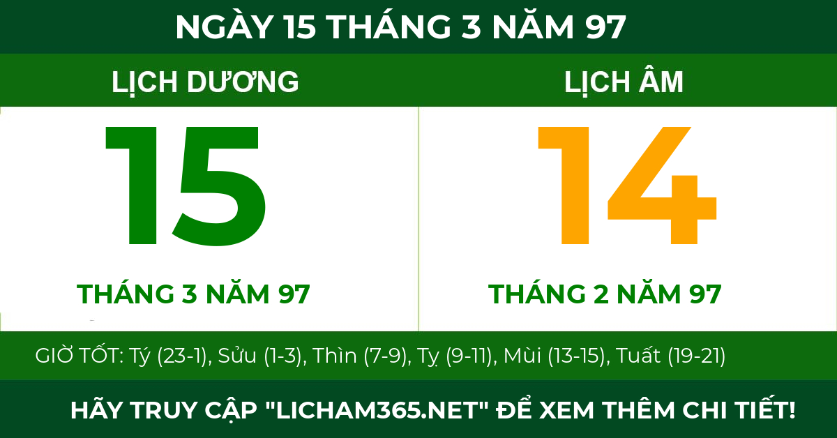 lịch âm ngày 15 tháng 3 năm 97