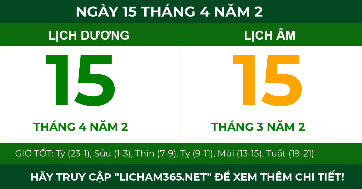 lịch âm ngày 15 tháng 4 năm 2