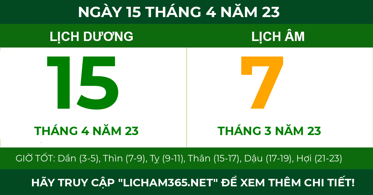 lịch âm ngày 15 tháng 4 năm 23