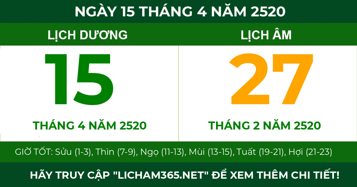 lịch âm ngày 15 tháng 4 năm 2520