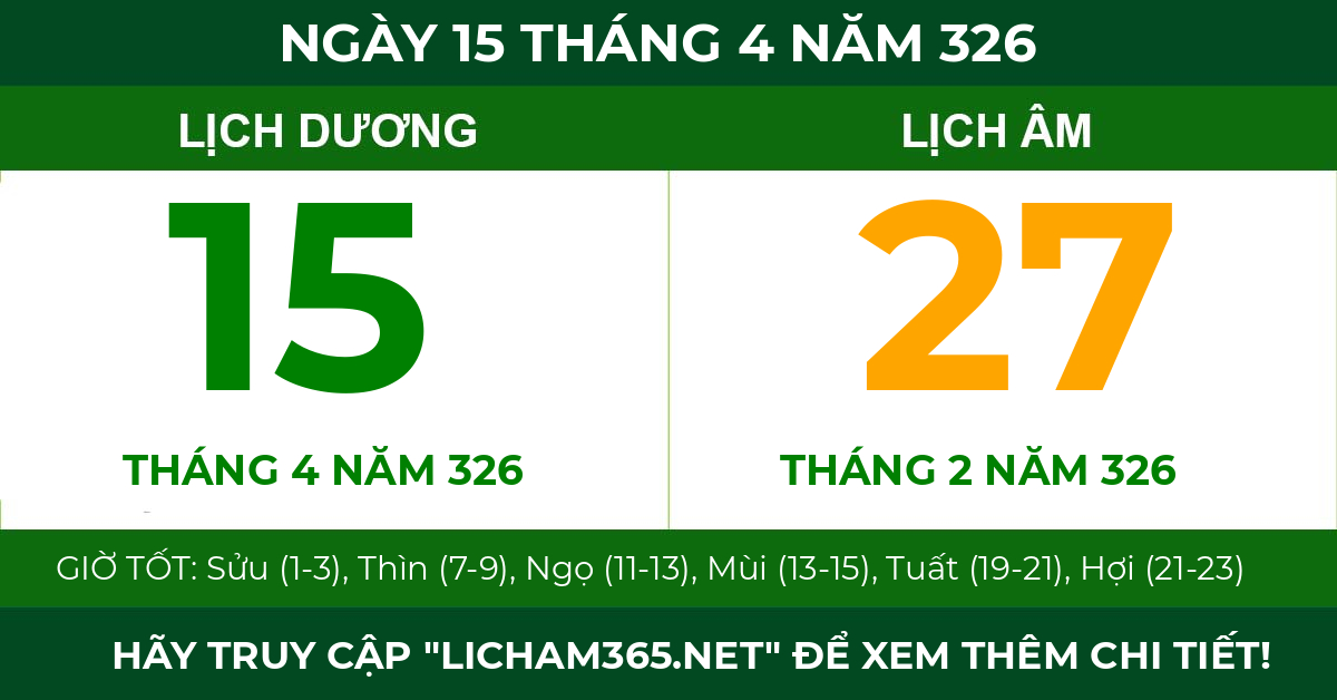 lịch âm ngày 15 tháng 4 năm 326