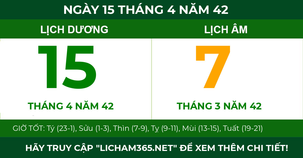 lịch âm ngày 15 tháng 4 năm 42