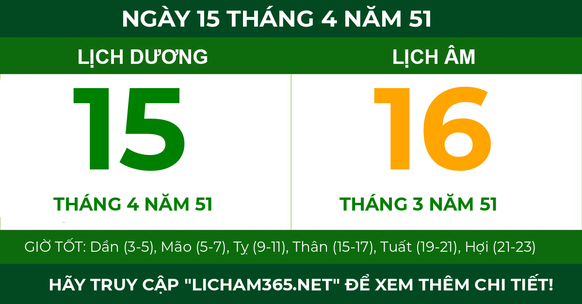 lịch âm ngày 15 tháng 4 năm 51