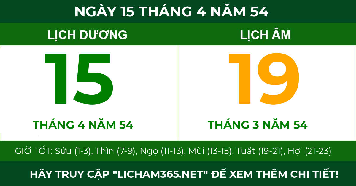 lịch âm ngày 15 tháng 4 năm 54