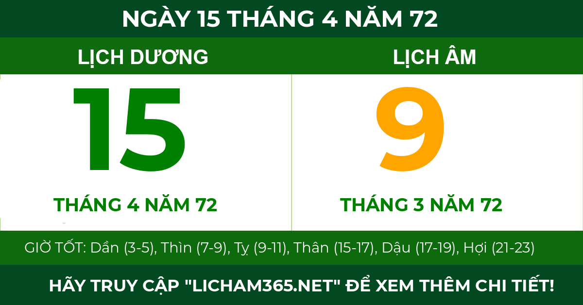 lịch âm ngày 15 tháng 4 năm 72