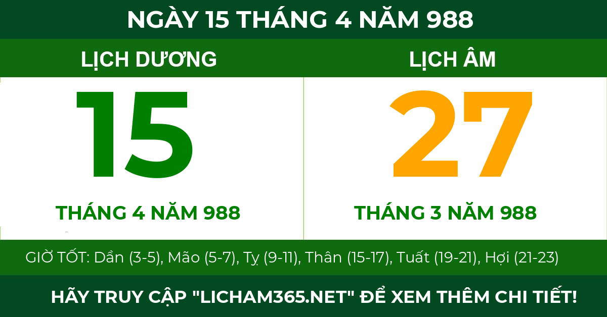 lịch âm ngày 15 tháng 4 năm 988