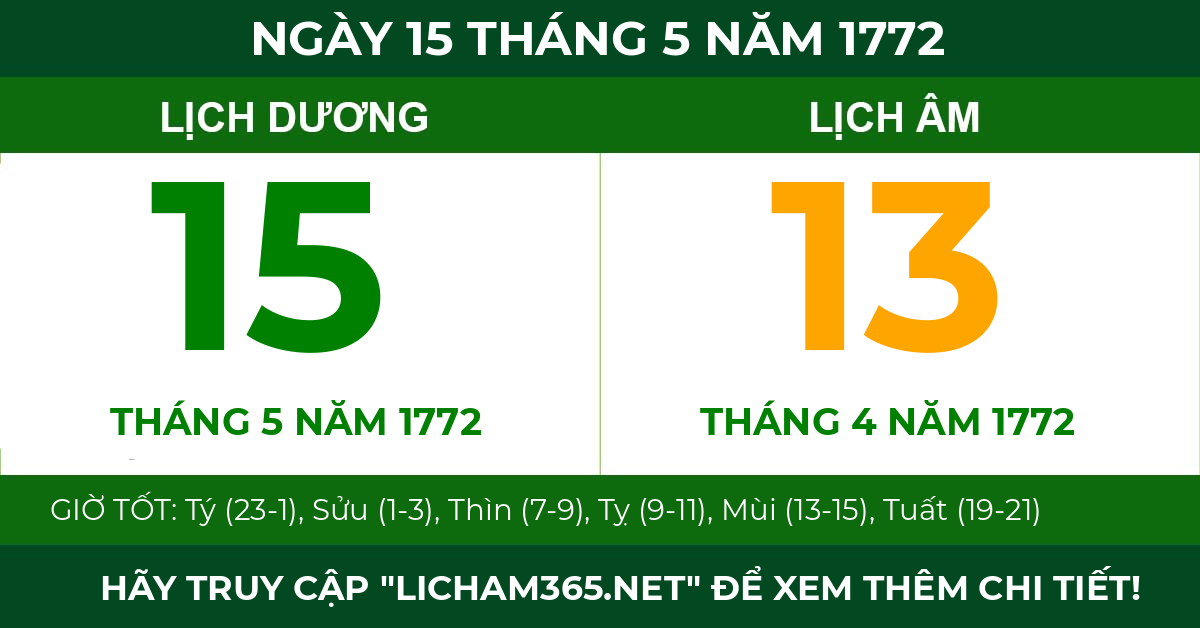 lịch âm ngày 15 tháng 5 năm 1772