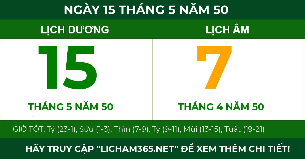 lịch âm ngày 15 tháng 5 năm 50