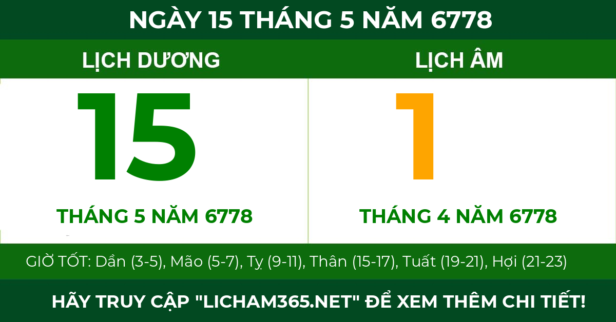 lịch âm ngày 15 tháng 5 năm 6778