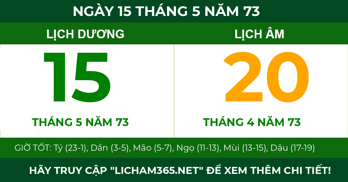 lịch âm ngày 15 tháng 5 năm 73