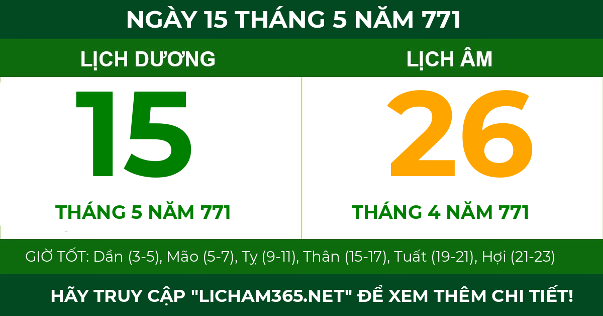 lịch âm ngày 15 tháng 5 năm 771