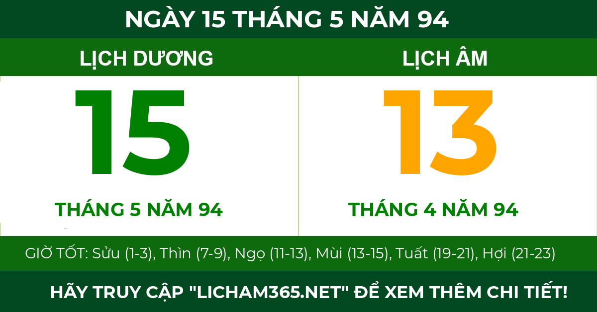 lịch âm ngày 15 tháng 5 năm 94