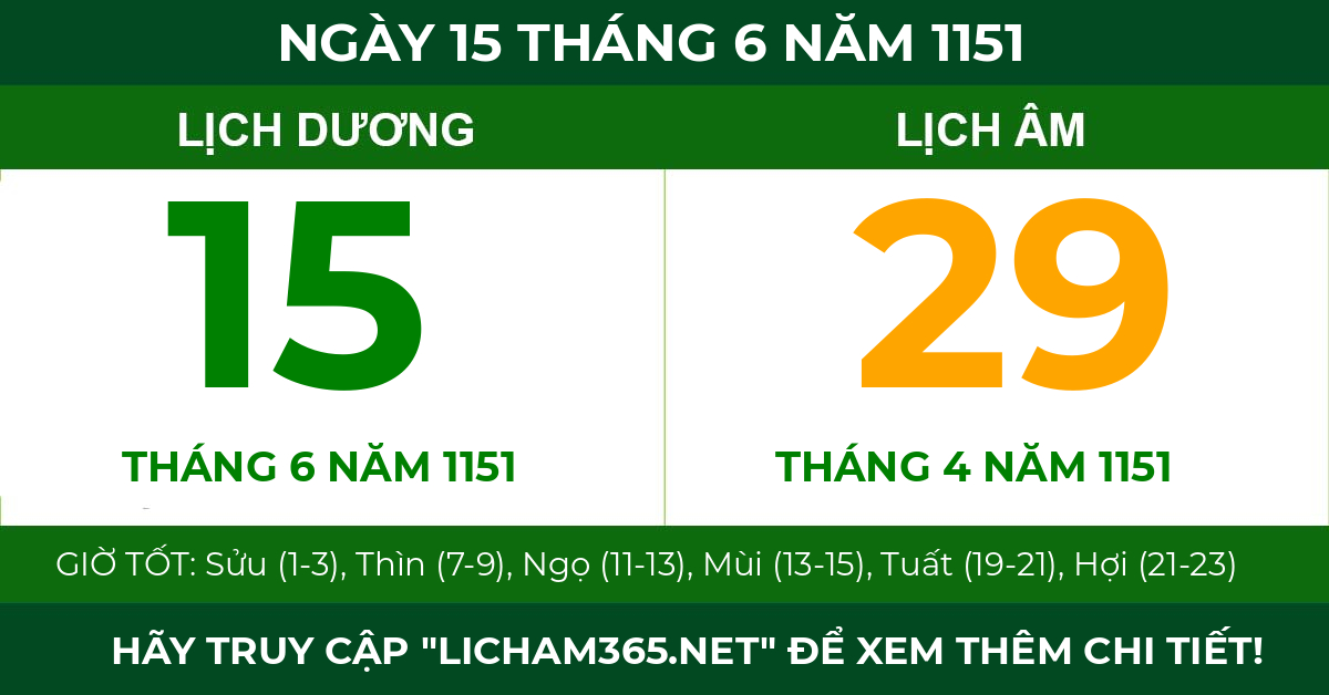 lịch âm ngày 15 tháng 6 năm 1151