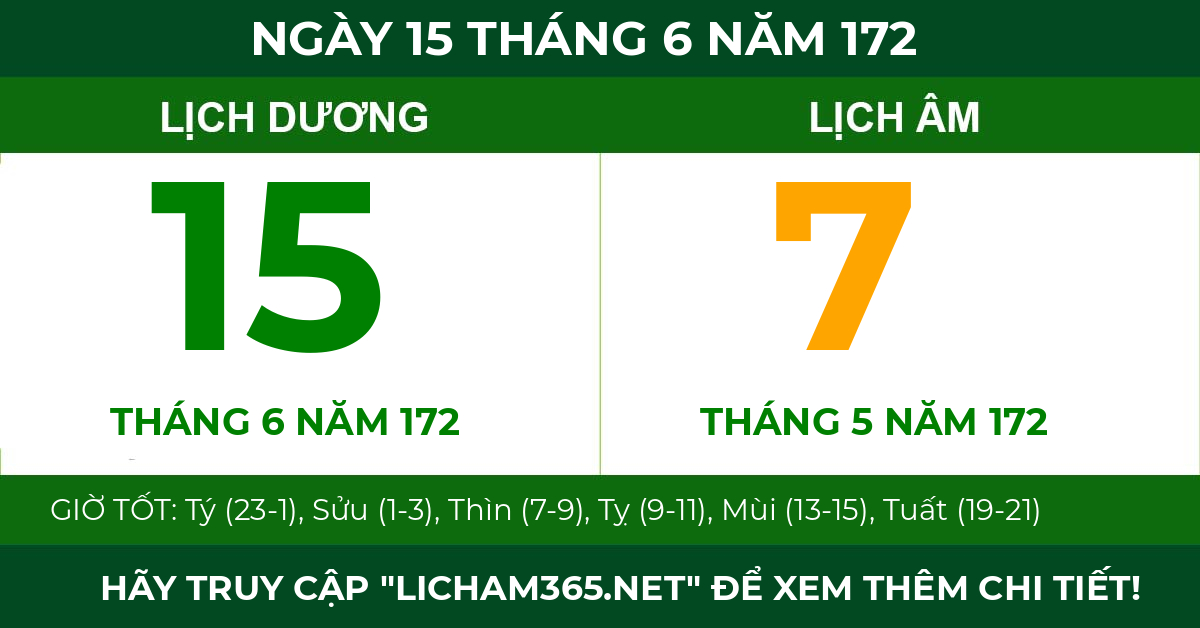 lịch âm ngày 15 tháng 6 năm 172