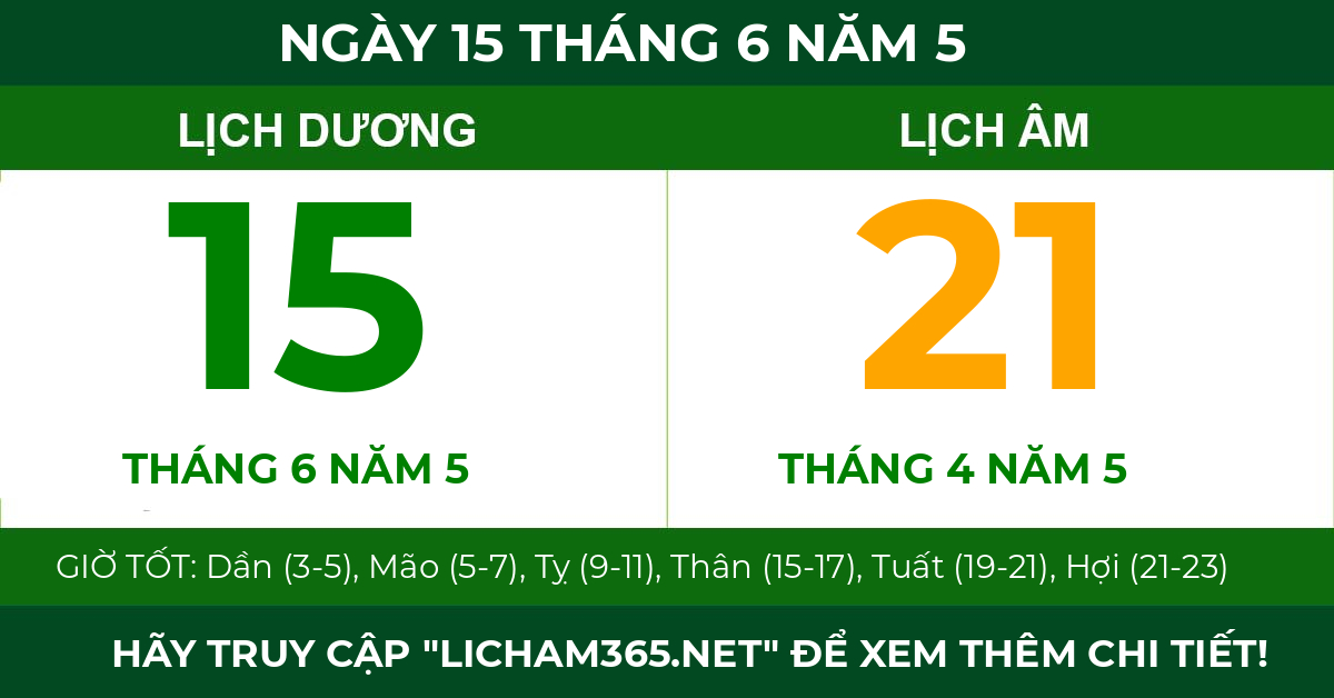 lịch âm ngày 15 tháng 6 năm 5