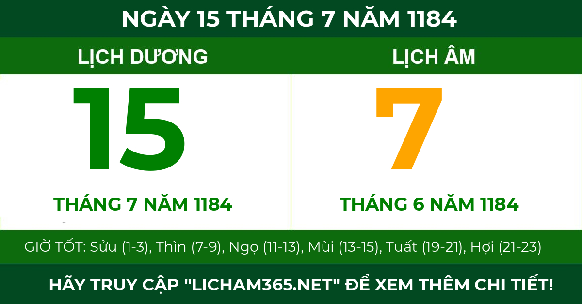 lịch âm ngày 15 tháng 7 năm 1184