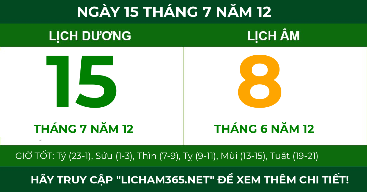 lịch âm ngày 15 tháng 7 năm 12