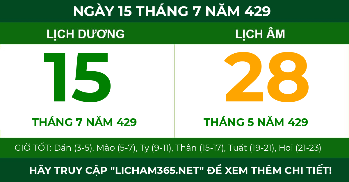 lịch âm ngày 15 tháng 7 năm 429