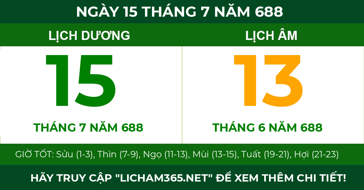 lịch âm ngày 15 tháng 7 năm 688