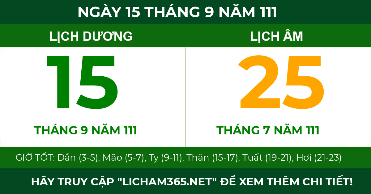 lịch âm ngày 15 tháng 9 năm 111