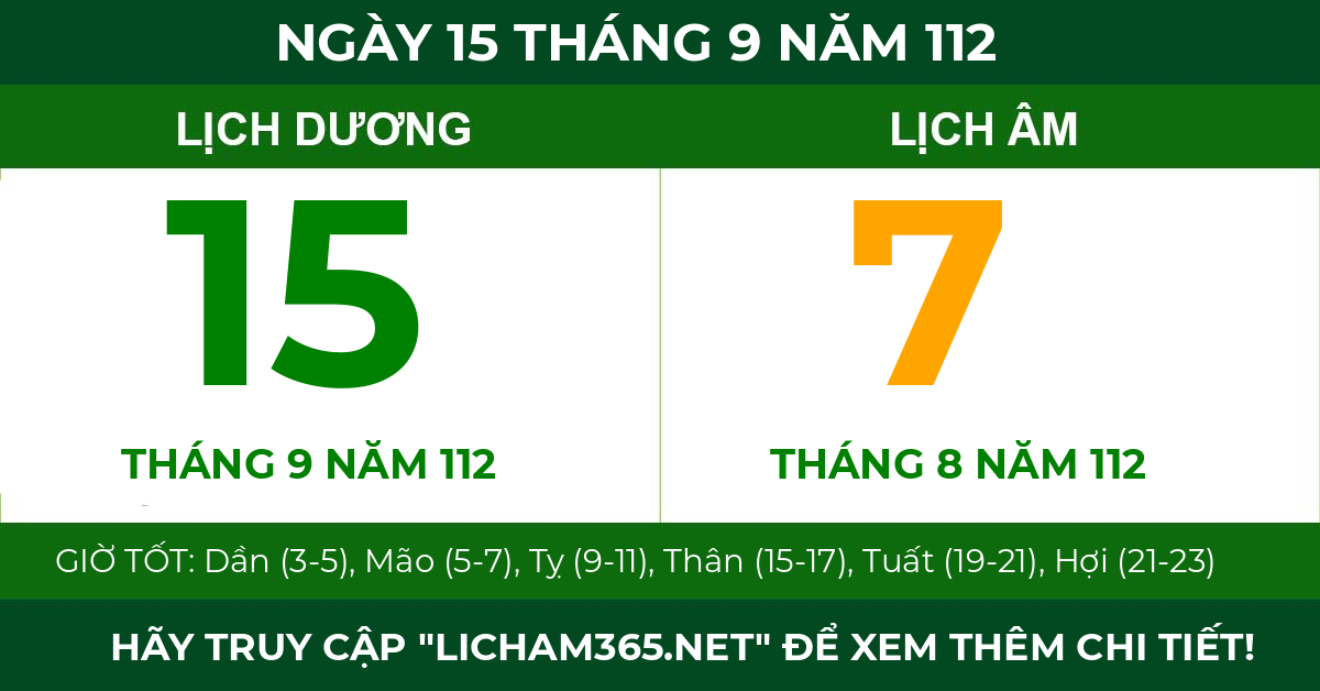 lịch âm ngày 15 tháng 9 năm 112