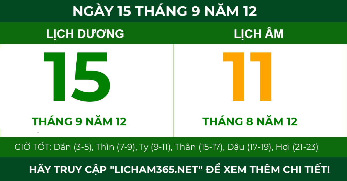lịch âm ngày 15 tháng 9 năm 12