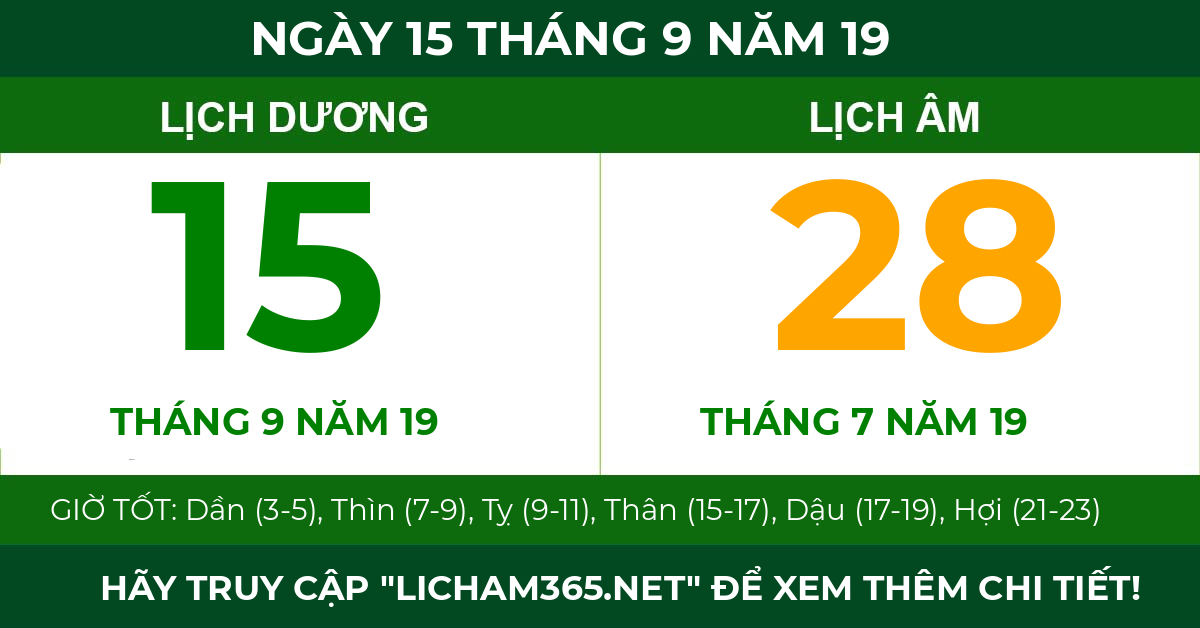lịch âm ngày 15 tháng 9 năm 19