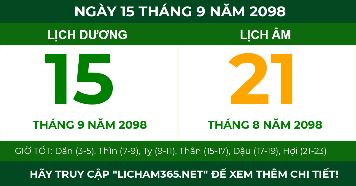 lịch âm ngày 15 tháng 9 năm 2098
