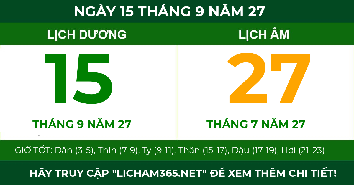lịch âm ngày 15 tháng 9 năm 27