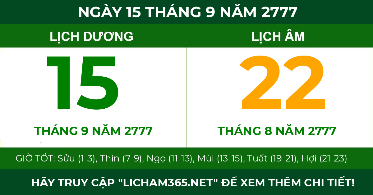 lịch âm ngày 15 tháng 9 năm 2777