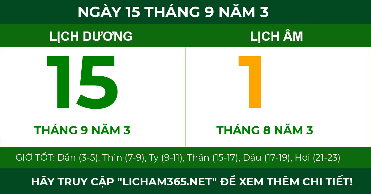 lịch âm ngày 15 tháng 9 năm 3
