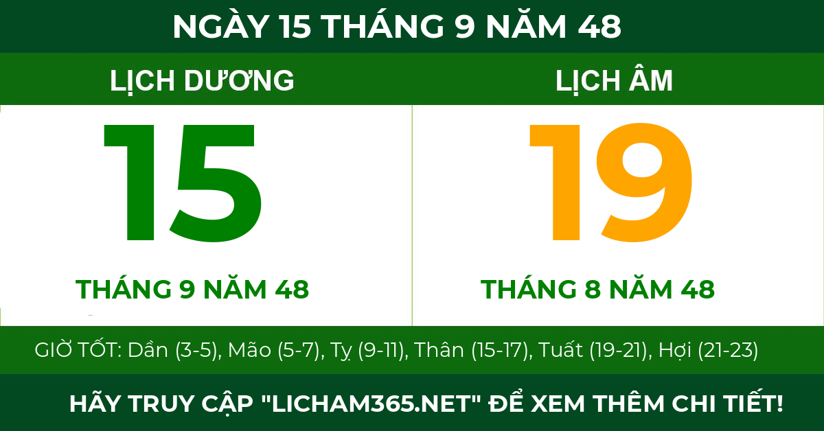 lịch âm ngày 15 tháng 9 năm 48