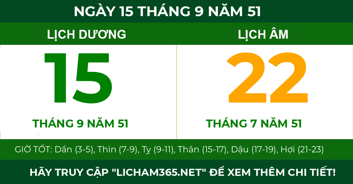 lịch âm ngày 15 tháng 9 năm 51