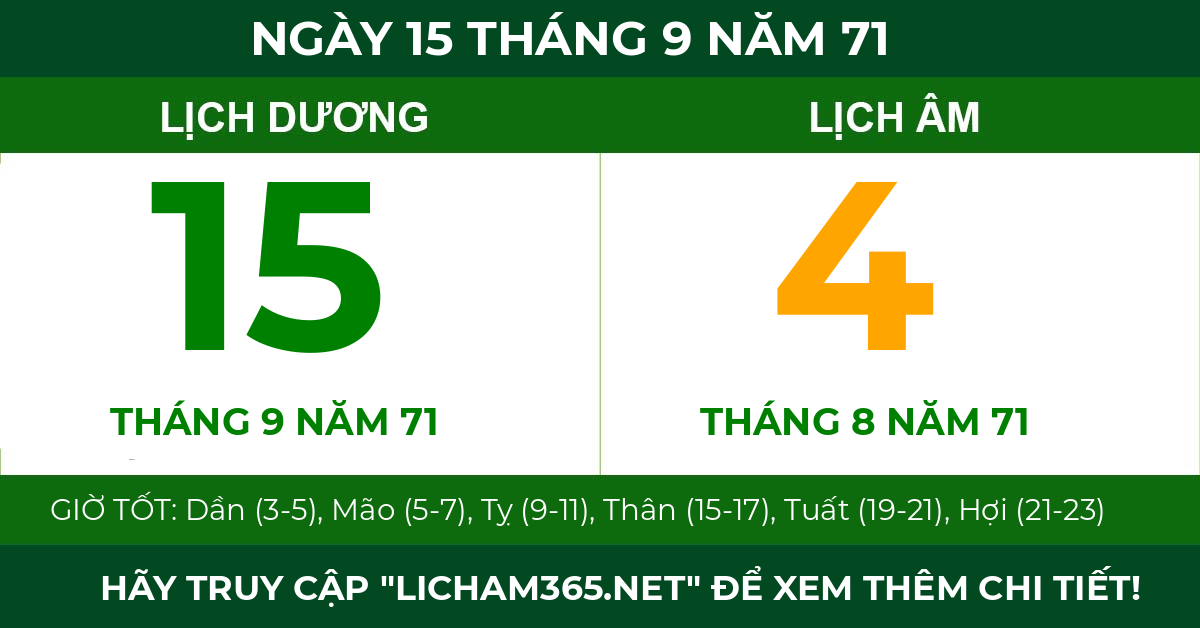 lịch âm ngày 15 tháng 9 năm 71