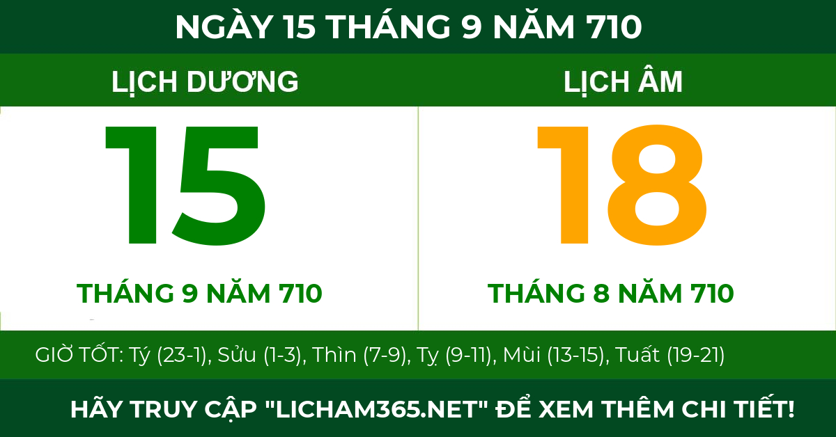 lịch âm ngày 15 tháng 9 năm 710
