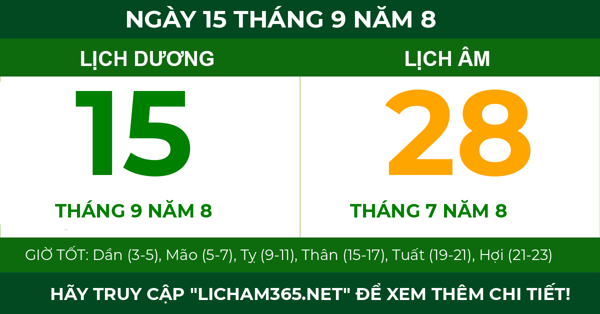 lịch âm ngày 15 tháng 9 năm 8