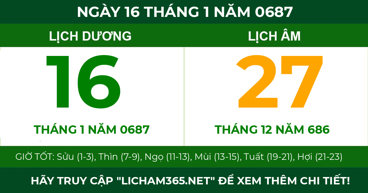 lịch âm ngày 16 tháng 1 năm 0687