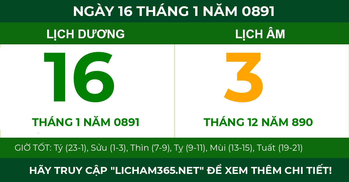 lịch âm ngày 16 tháng 1 năm 0891