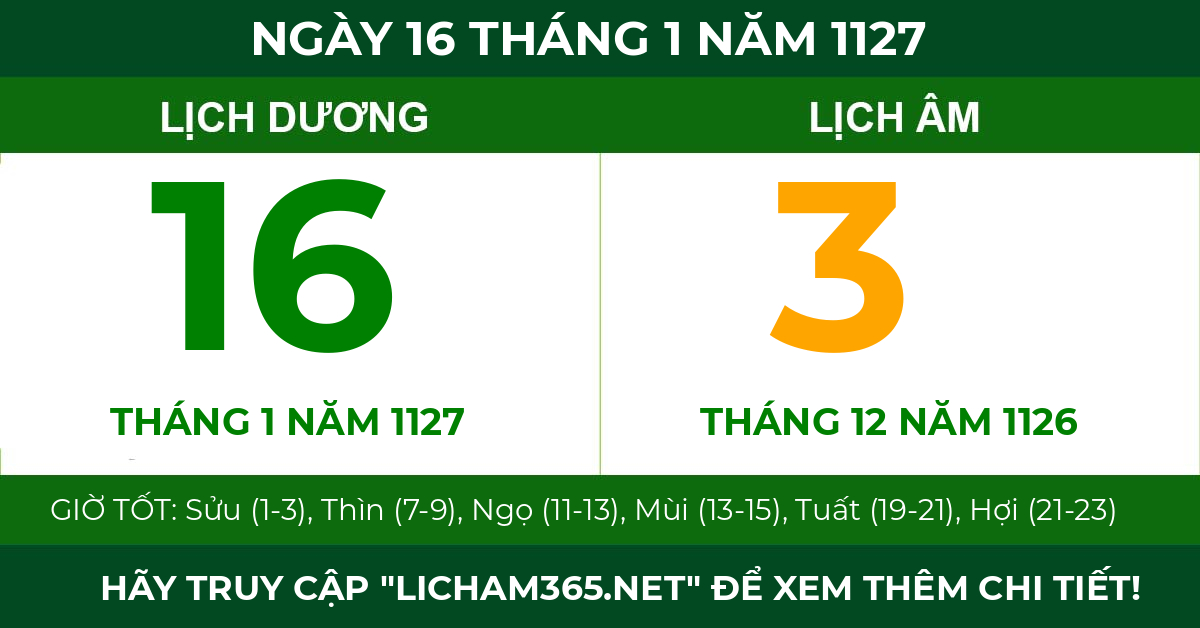 lịch âm ngày 16 tháng 1 năm 1127
