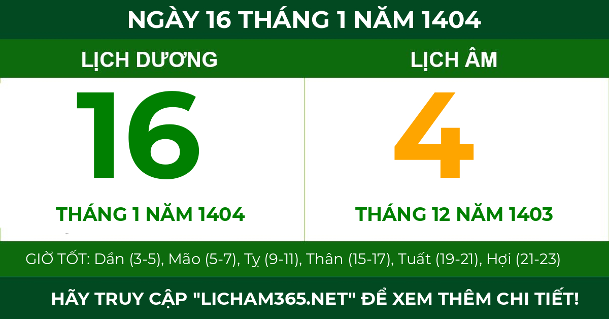 lịch âm ngày 16 tháng 1 năm 1404