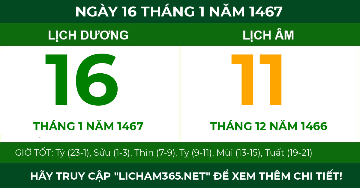 lịch âm ngày 16 tháng 1 năm 1467