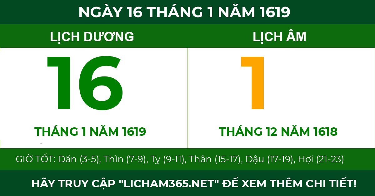 lịch âm ngày 16 tháng 1 năm 1619