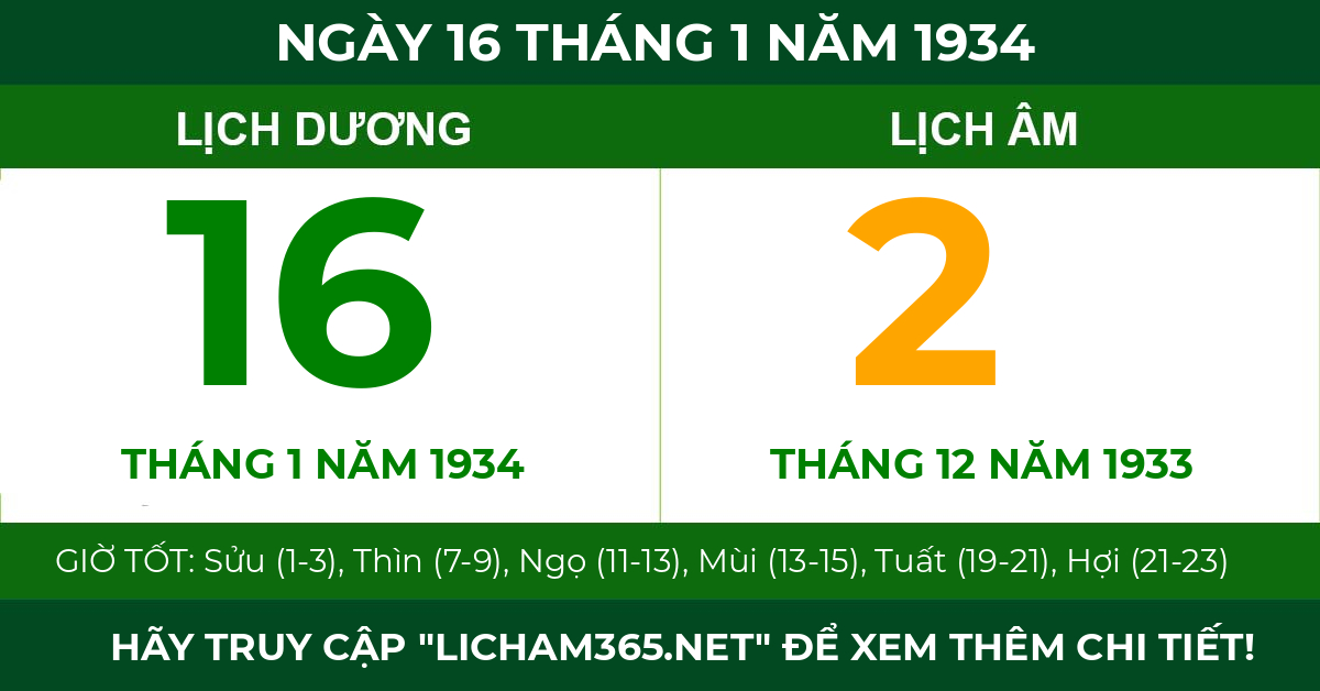 lịch âm ngày 16 tháng 1 năm 1934