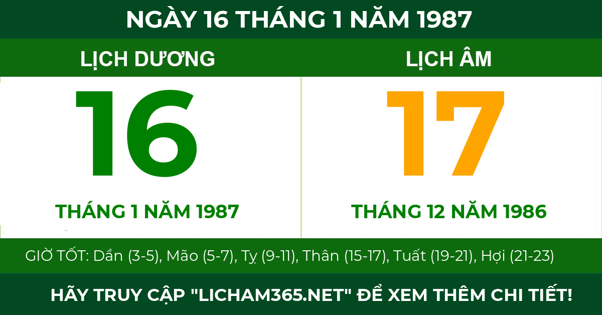 lịch âm ngày 16 tháng 1 năm 1987