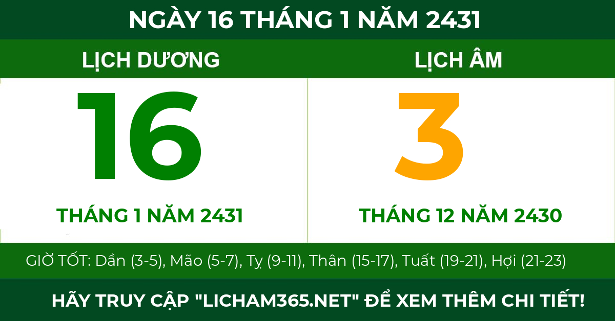 lịch âm ngày 16 tháng 1 năm 2431