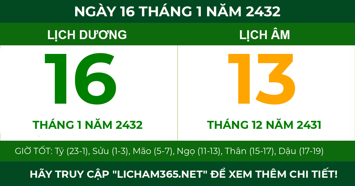lịch âm ngày 16 tháng 1 năm 2432