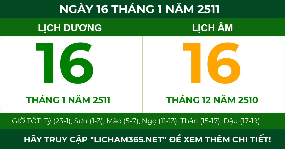 lịch âm ngày 16 tháng 1 năm 2511
