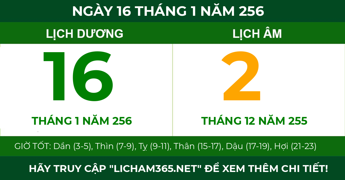 lịch âm ngày 16 tháng 1 năm 256