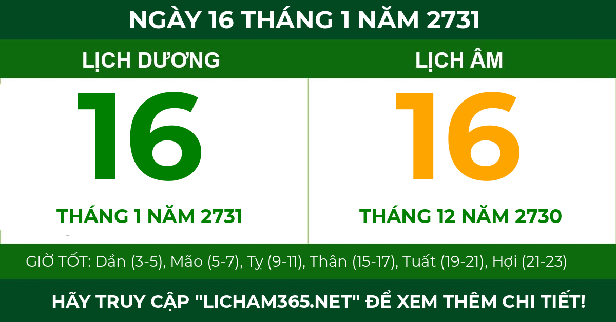 lịch âm ngày 16 tháng 1 năm 2731