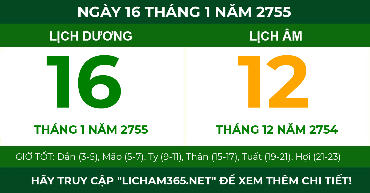 lịch âm ngày 16 tháng 1 năm 2755